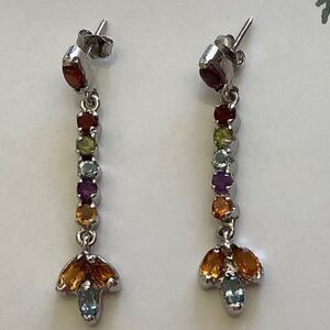 STERLING SILVER GEMS BLUE/GREEN/PURPLE MULTISTONES STUD EARRINGS​